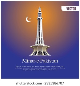 Happy 14th August 1947, Pakistan's National Independence Day. Minaret of Pakistan. Vector and Illustration.