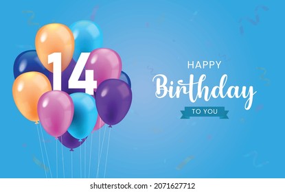 Happy 14th birthday, Greeting card, Vector illustration design.
