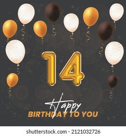 Happy 14th Birthday Greeting Card Vector Stock Vector (Royalty Free ...