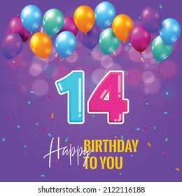 Happy 14th birthday, greeting card, vector illustration design.
