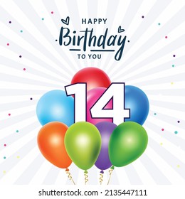 Happy 14th birthday, greeting card, vector illustration design.
