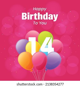 Happy 14th Birthday Greeting Card Vector Stock Vector (Royalty Free ...