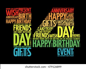 Happy 14th birthday word cloud collage concept