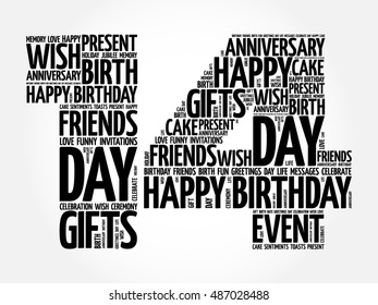 Happy 14th birthday word cloud collage concept