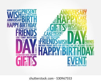 Happy 14th birthday word cloud collage concept