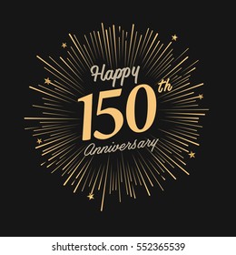 Happy 150th Anniversary. Celebration Logo With Firework And Dark Background