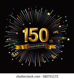 Happy 150th Anniversary. with fireworks and star on dark background.Greeting card, banner, poster