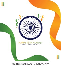 Happy 15th August Independence day of India, Greeting card, Indian celebration, Patriotic design, 15th August social media post
