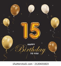 Happy 15th birthday, greeting card, vector illustration design.
