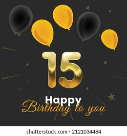 Happy 15th birthday, greeting card, vector illustration design.
