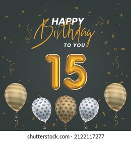 Happy 15th birthday, greeting card, vector illustration design.
