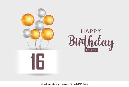 Happy 16 birthday, Greeting card, Vector illustration design.
