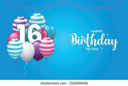 Happy  16   Birthday, Greeting Card, Vector illustration design.
