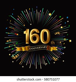 Happy 160th Anniversary. with fireworks and star on dark background.Greeting card, banner, poster
