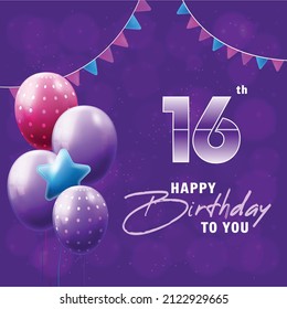 Happy 16th Birthday, Greeting Card, Vector Illustration Design.
