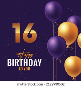 Happy 16th birthday, greeting card, vector illustration design.
