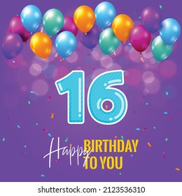 Happy 16th birthday, greeting card, vector illustration design.
