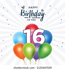 Happy 16th birthday, greeting card, vector illustration design.
