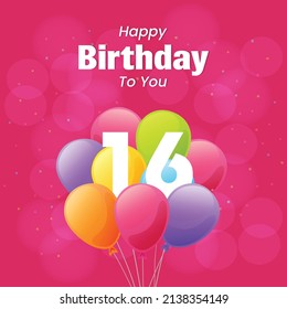 Happy  16th birthday, greeting card, vector illustration design.

