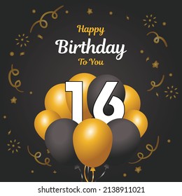 Happy 16th birthday, greeting card, vector illustration design.
