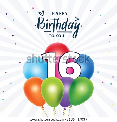 Happy 16th birthday, greeting card, vector illustration design.
