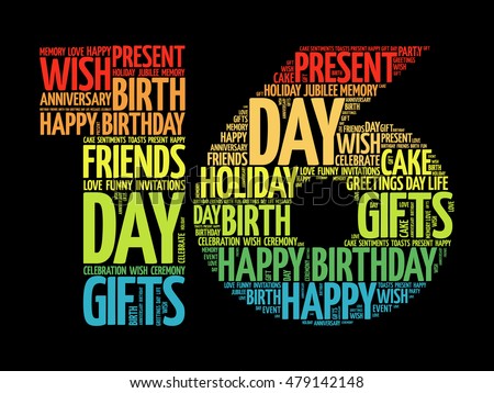Happy 16th birthday word cloud collage concept