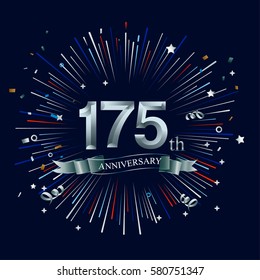 Happy 175th Anniversary. with fireworks and star on dark background.Greeting card, banner, poster