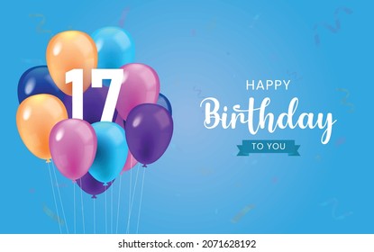 Happy 17th birthday, Greeting card, Vector illustration design.
