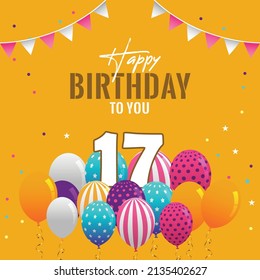 Happy 17th birthday, greeting card, vector illustration design.
