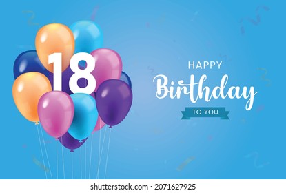 Happy 18th birthday, Greeting card, Vector illustration design.
