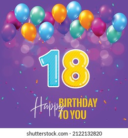 Happy 18th birthday, greeting card, vector illustration design.
