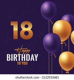 Happy 18th birthday, greeting card, vector illustration design.
