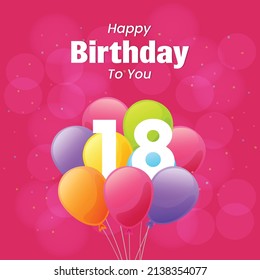 Happy 18th birthday, greeting card, vector illustration design.
