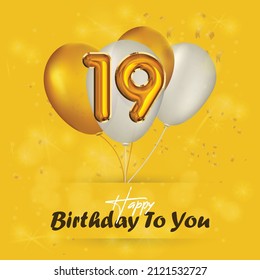 Happy 19th birthday, greeting card, vector illustration design.
