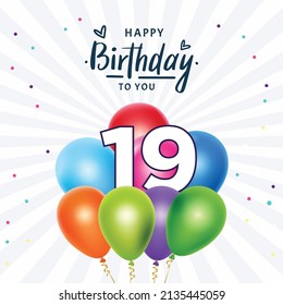 Happy 19th birthday, greeting card, vector illustration design.
