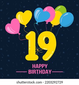 Happy 19th birthday, Happy birthday wishes cards, Birthday wishes.  vector illustration eps10