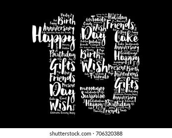 Happy 19th birthday word cloud collage concept