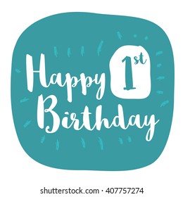 Happy 1st Birthday Card (Brush Lettering Vector Design)