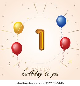 Happy 1st birthday, greeting card, vector illustration design.
