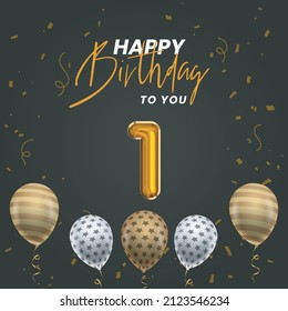 Happy  1st birthday, greeting card, vector illustration design.
