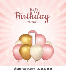 Happy 1st birthday, greeting card, vector illustration design.
