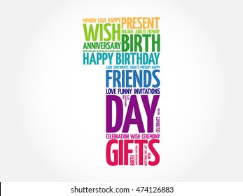 Happy 1st birthday word cloud collage concept