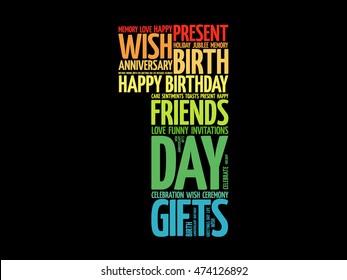 Happy 1st birthday word cloud collage concept