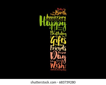 Happy 1st Birthday Word Cloud Collage Concept