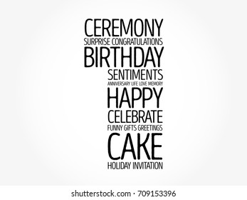 Happy 1st birthday word cloud collage concept