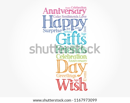 Happy 1st birthday word cloud collage concept