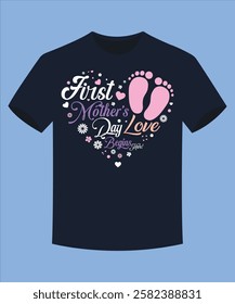 Happy 1st Mother's Day Colorful Floral T-shirt Vector Graphics Template for Ready Print on Clothes, Stationeries and More.