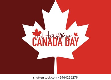 Happy 1th of July Canada Day card or background with Maple leaf. Canadian flag greeting card. Festive poster or banner with hand lettering. Flat design.