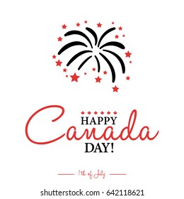 Happy 1th of July Canada Day card or background with Maple leaf. 
Canadian flag greeting card. 
Festive poster or banner with hand lettering.
Flat design.
Vector illustration