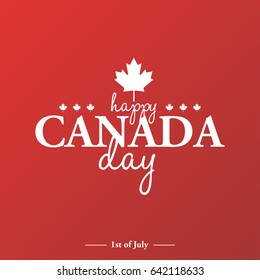 Happy 1th of July Canada Day card or background with Maple leaf. 
Canadian flag greeting card. 
Festive poster or banner with hand lettering.
Flat design.
Vector illustration